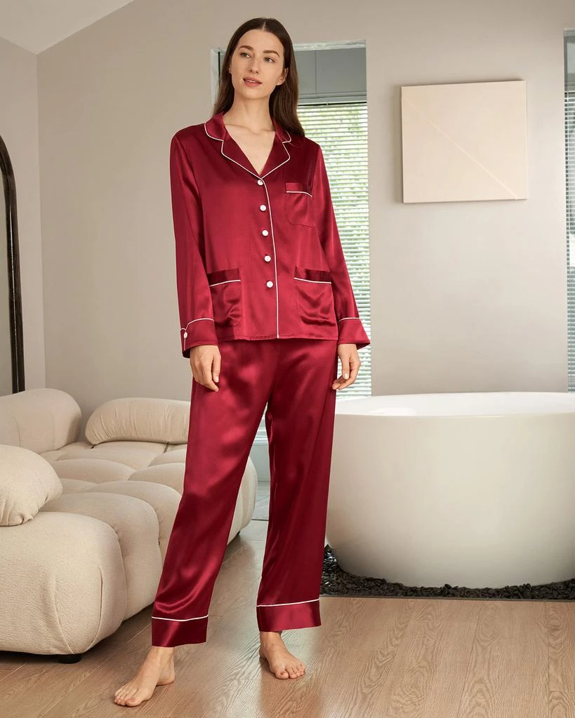 LILYSILK Women's 22 Momme Chic Trimmed Silk Pajamas Set 7