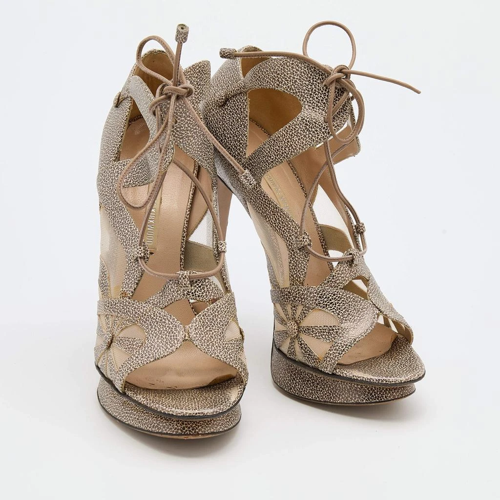 Nicholas Kirkwood Nicholas Kirkwood Brown/Beige Leather and Mesh Lace Up Platform Sandals Size 37 4