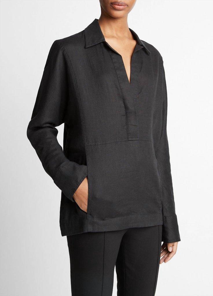 Vince Relaxed V Neck Kangaroo Pocket Pullover In Black