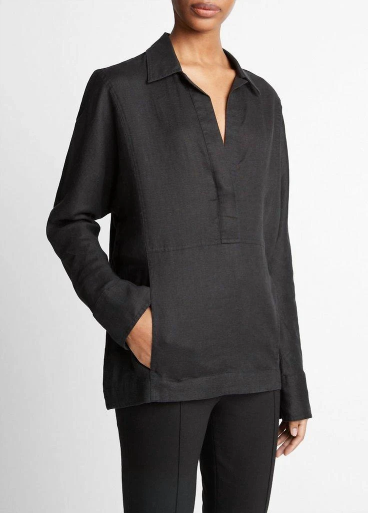 Vince Relaxed V Neck Kangaroo Pocket Pullover In Black 2