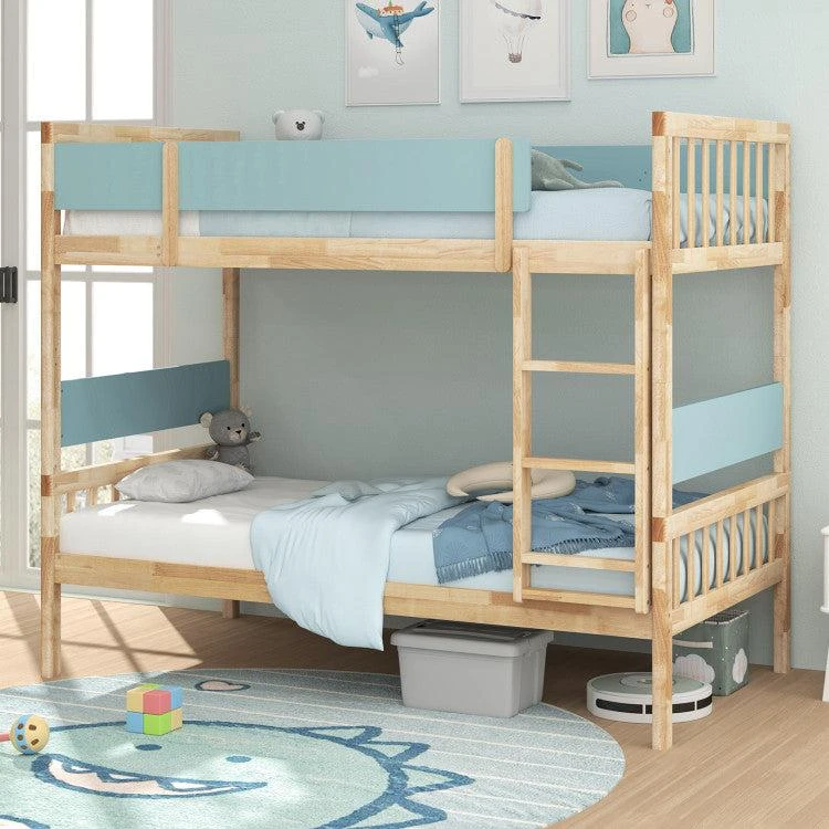 Hivvago Twin Over Twin Bunk Bed with Ladder and Full-length Guardrails 2
