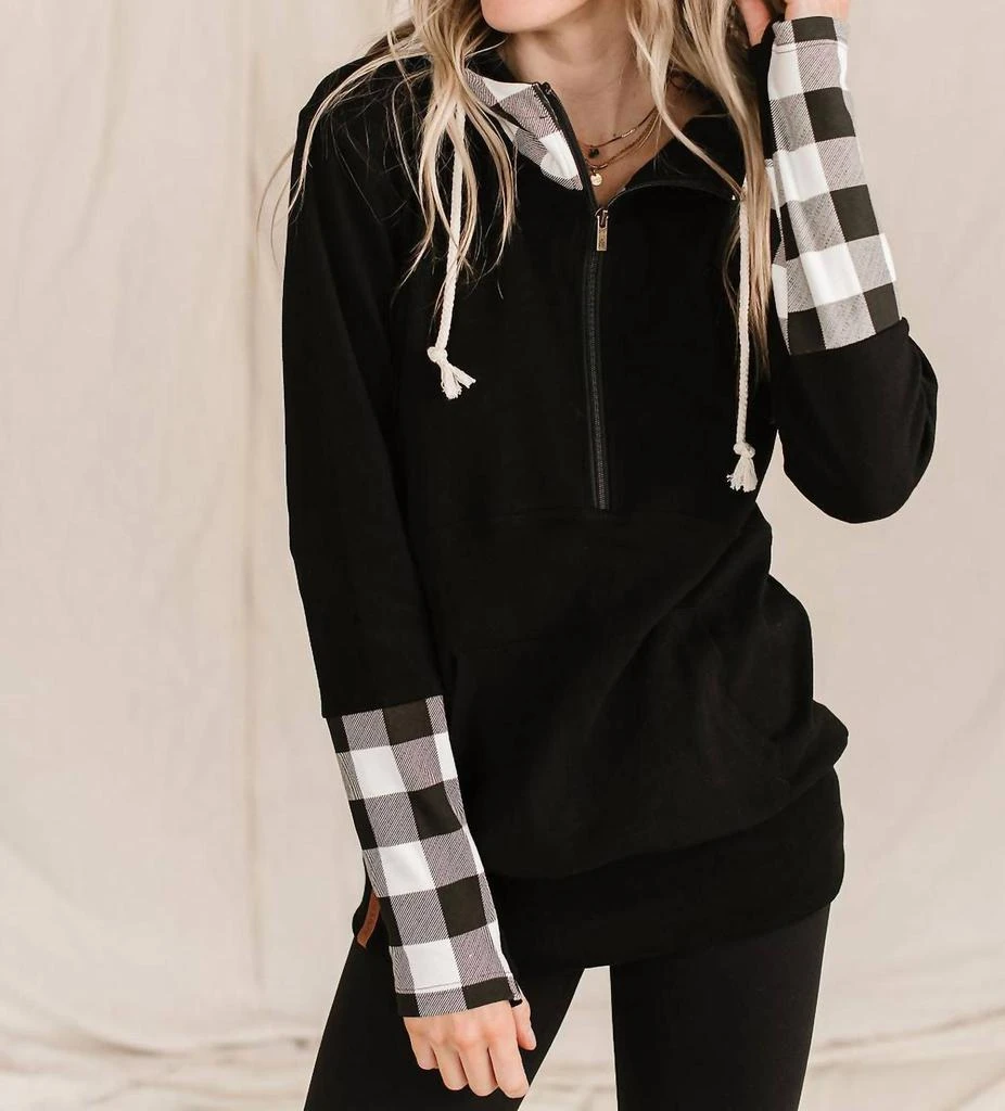 AMPERSAND AVE Halfzip Sweatshirt In Checks Out Black 1