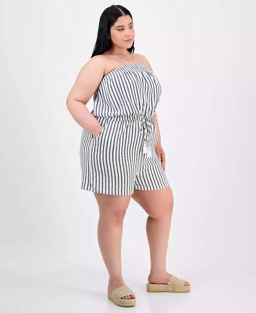 Derek Heart Trendy Plus Size Striped Strapless Romper