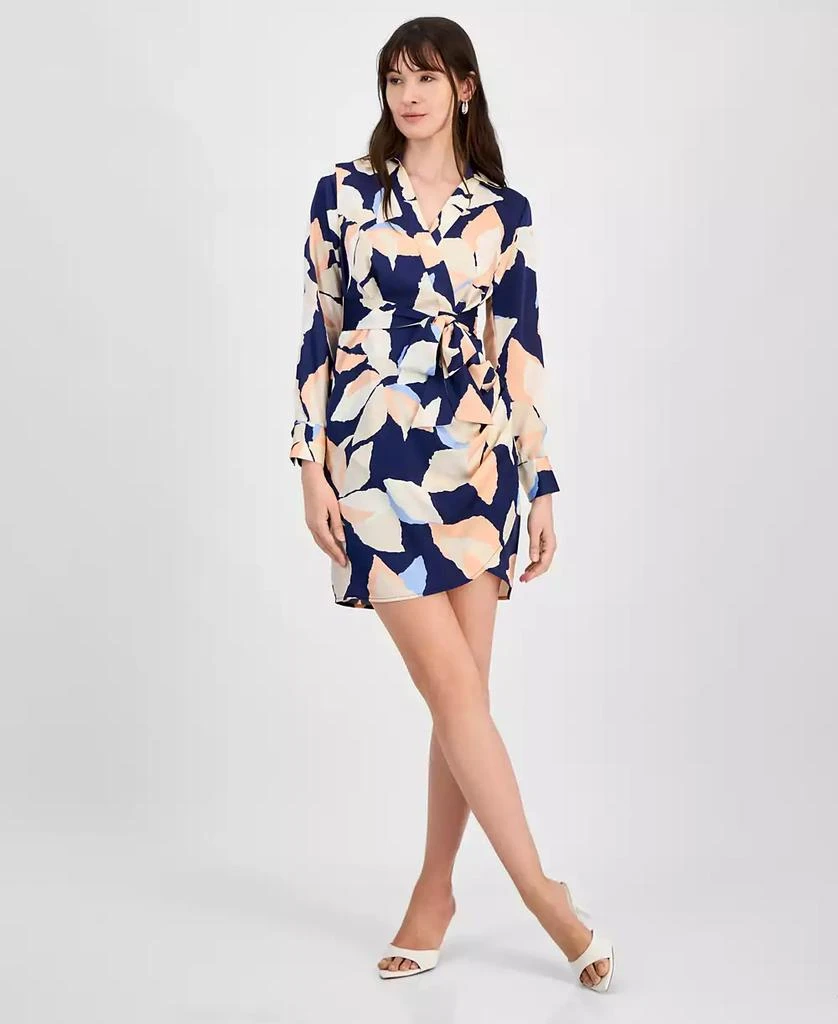 Tahari Tahari Petite Printed Collared Faux-Wrap Sheath Dress 1