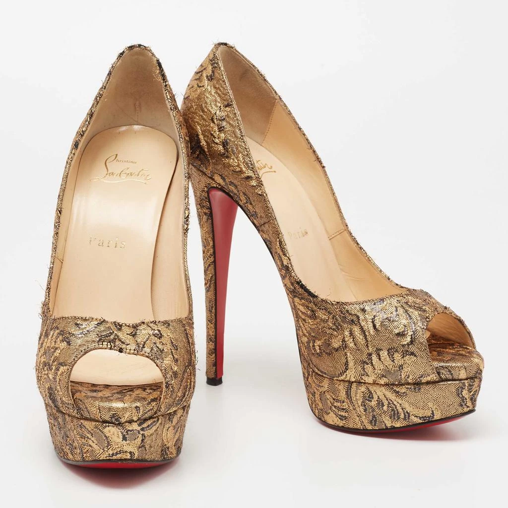 Christian Louboutin Christian Louboutin Gold Brocade Fabric Lady Peep-Toe Platform Pumps Size 38 4