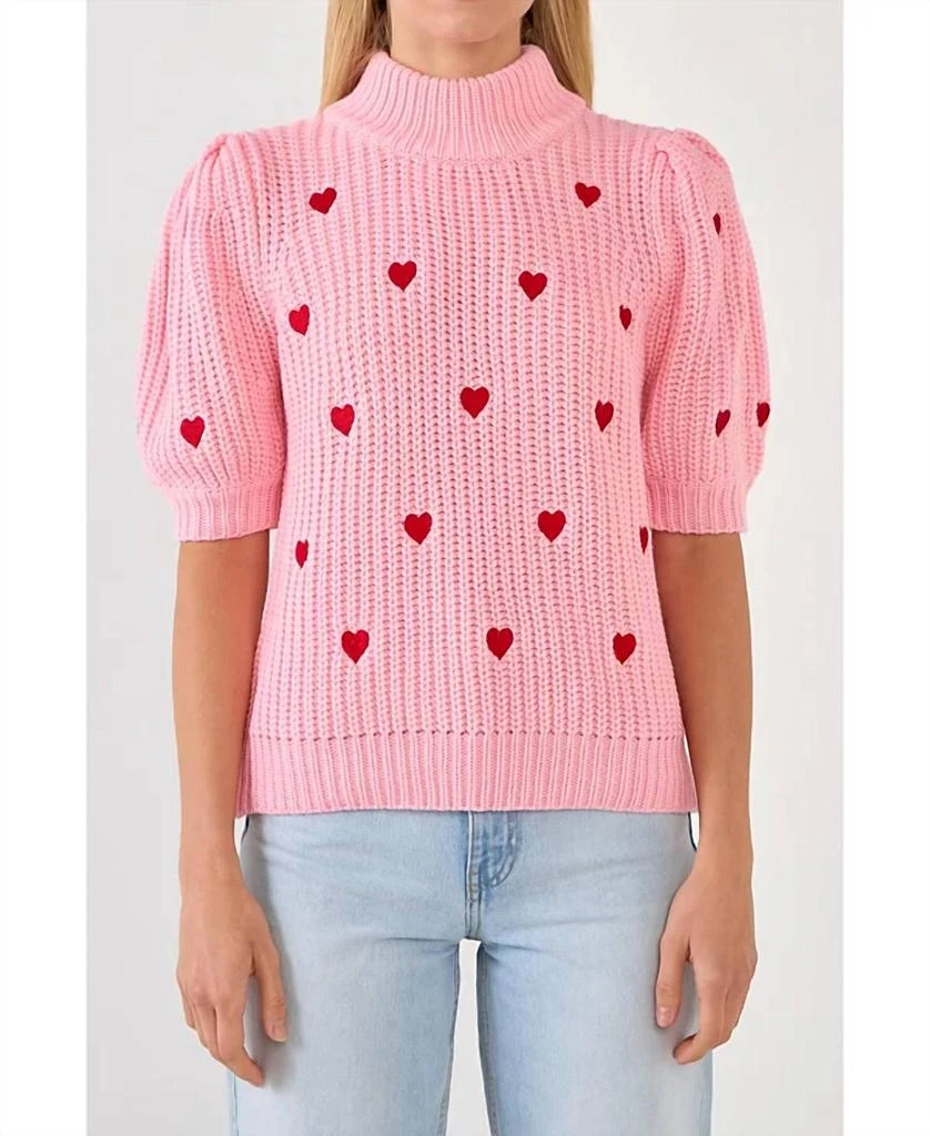 English Factory Heart Shaped Embroidery Sweater In Pink 1