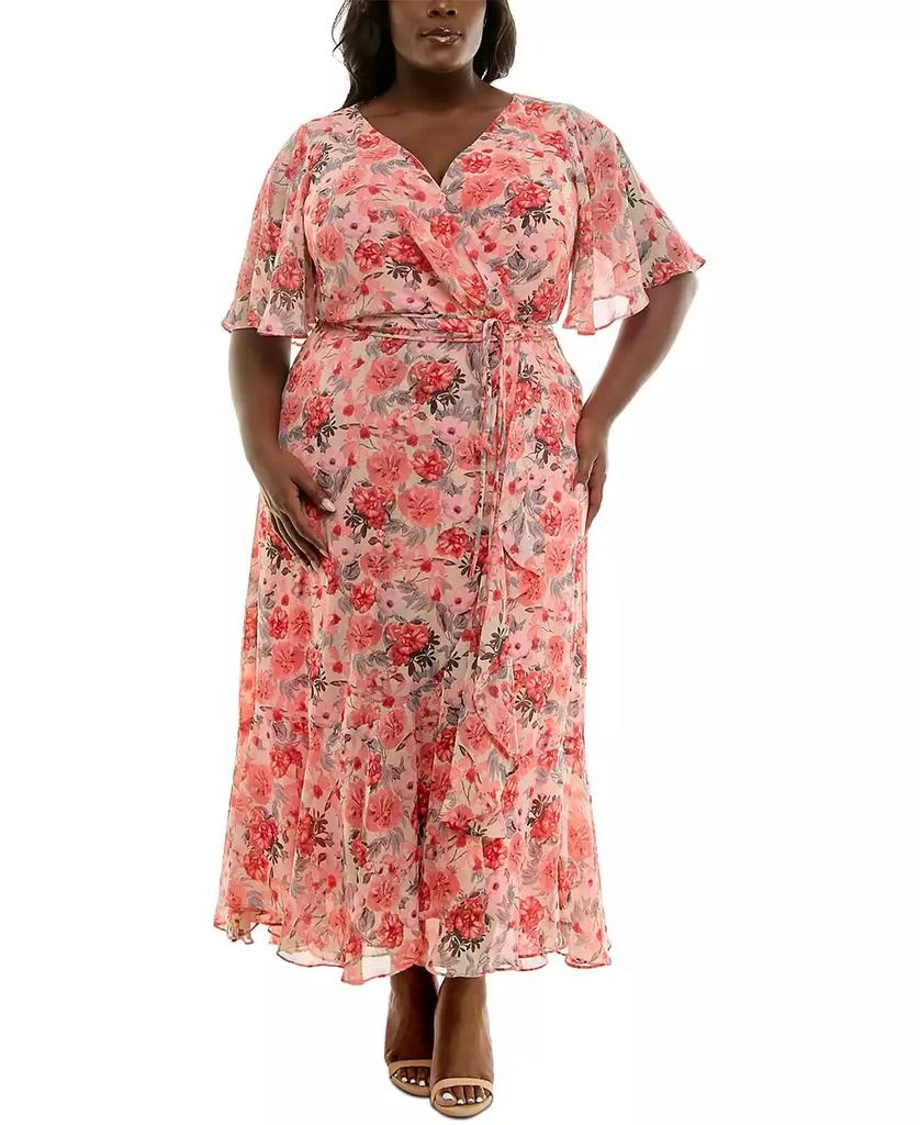 Taylor Plus Size Floral-Print Flutter-Sleeve Maxi Dress 1