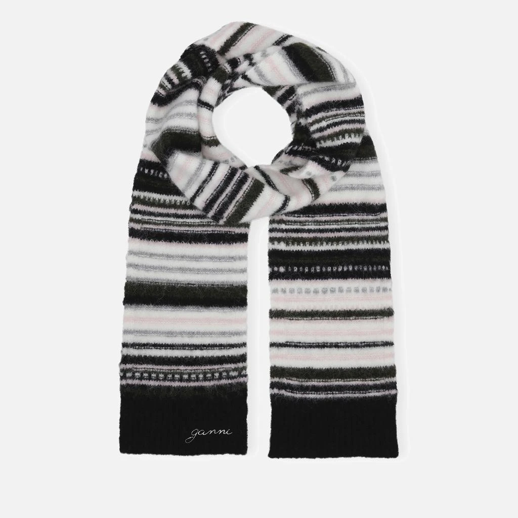 Ganni Striped Soft Intarsia Knit Scarf 1
