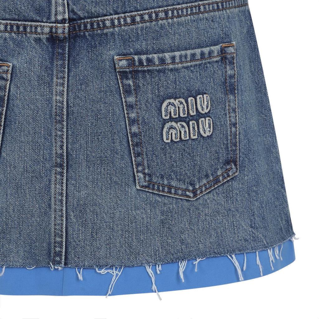【Miu Miu】Frayed Hem Denim MiniSkirt Miu Miu frayed-hem Denim Mini Skirt | White | FARFETCH