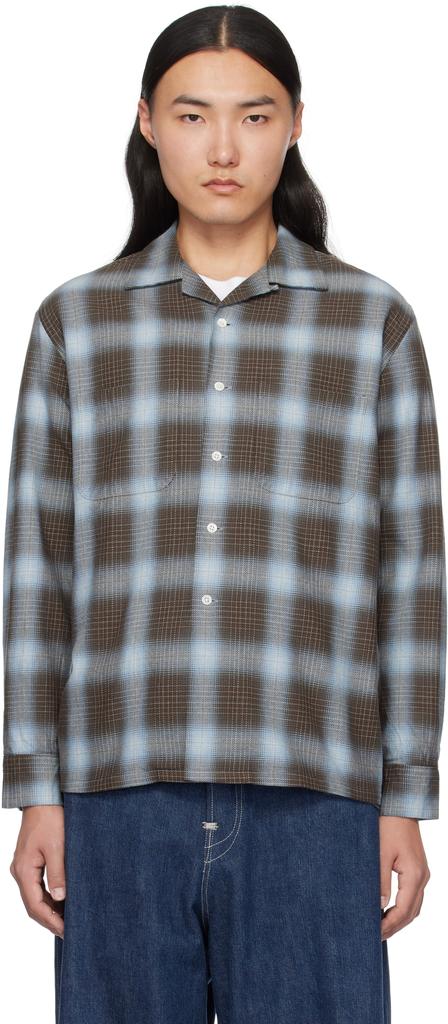 BEAMS PLUS Brown & Blue Open Collar Indigo Ombre Plaid Shirt