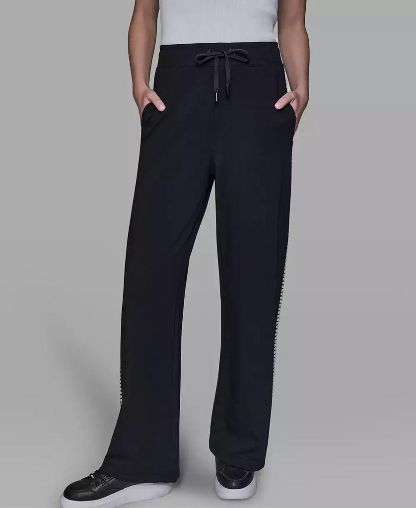 Karl Lagerfeld Paris Women's Imitation Pearl Trim Mid Rise Track Pants