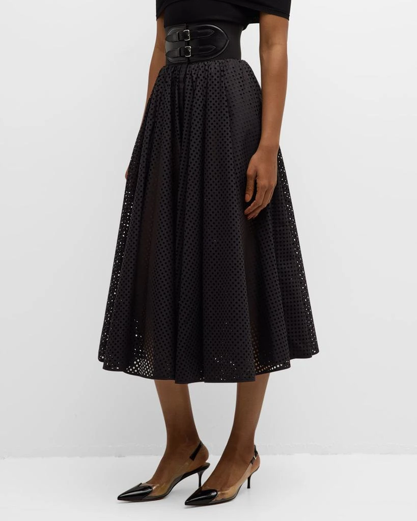 ALAIA Polka-Dot Double-Buckle Belt Midi Skirt 2