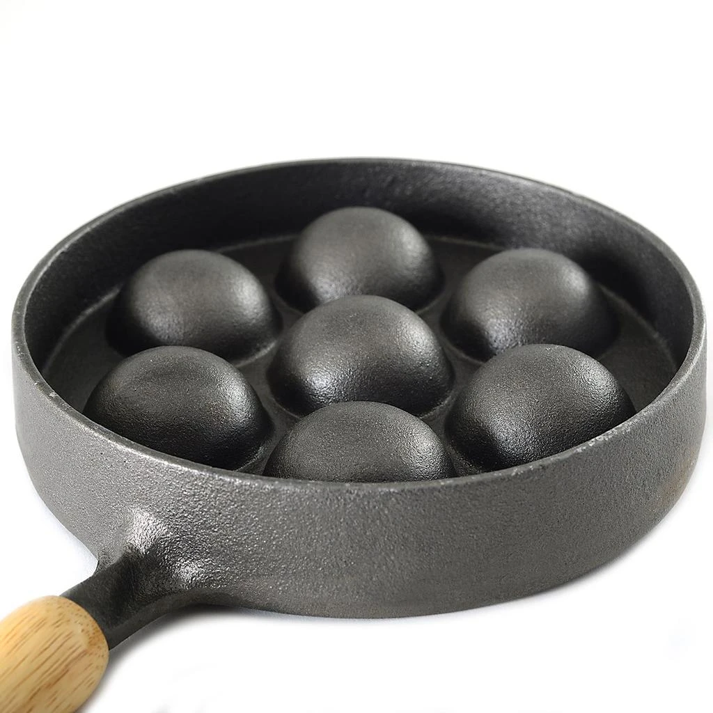 Norpro Deluxe Cast Iron Aebleskiver Stuffed Pancake Pan with Wood Handle 3