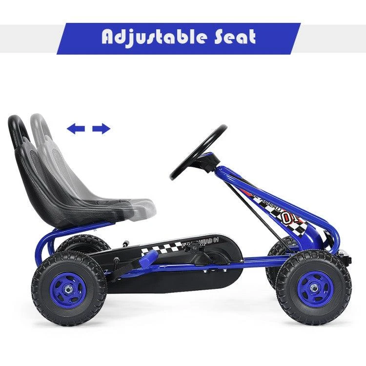Hivvago 4 Wheel Pedal Powered Ride On with Adjustable Seat-Blue 4