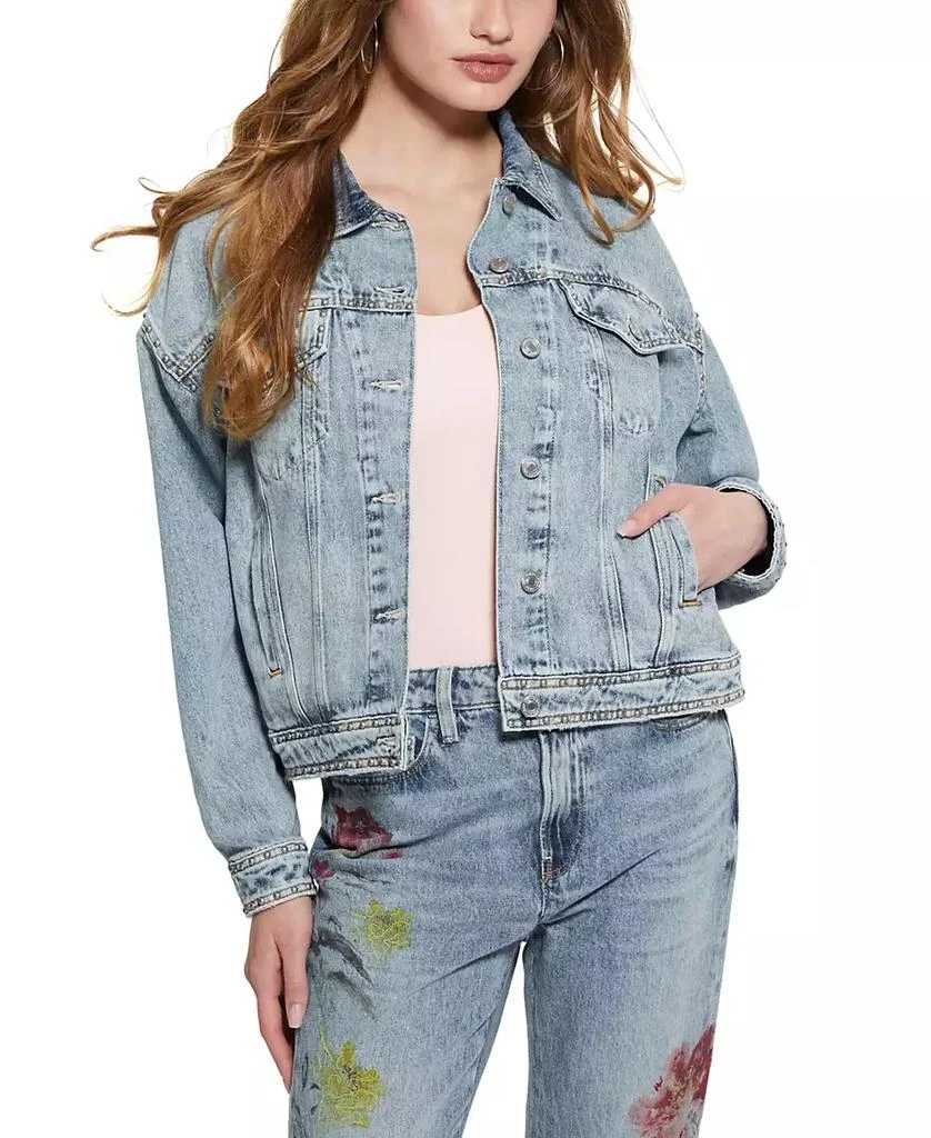 GUESS Women's Clara Printed-Back Denim Jacket 1
