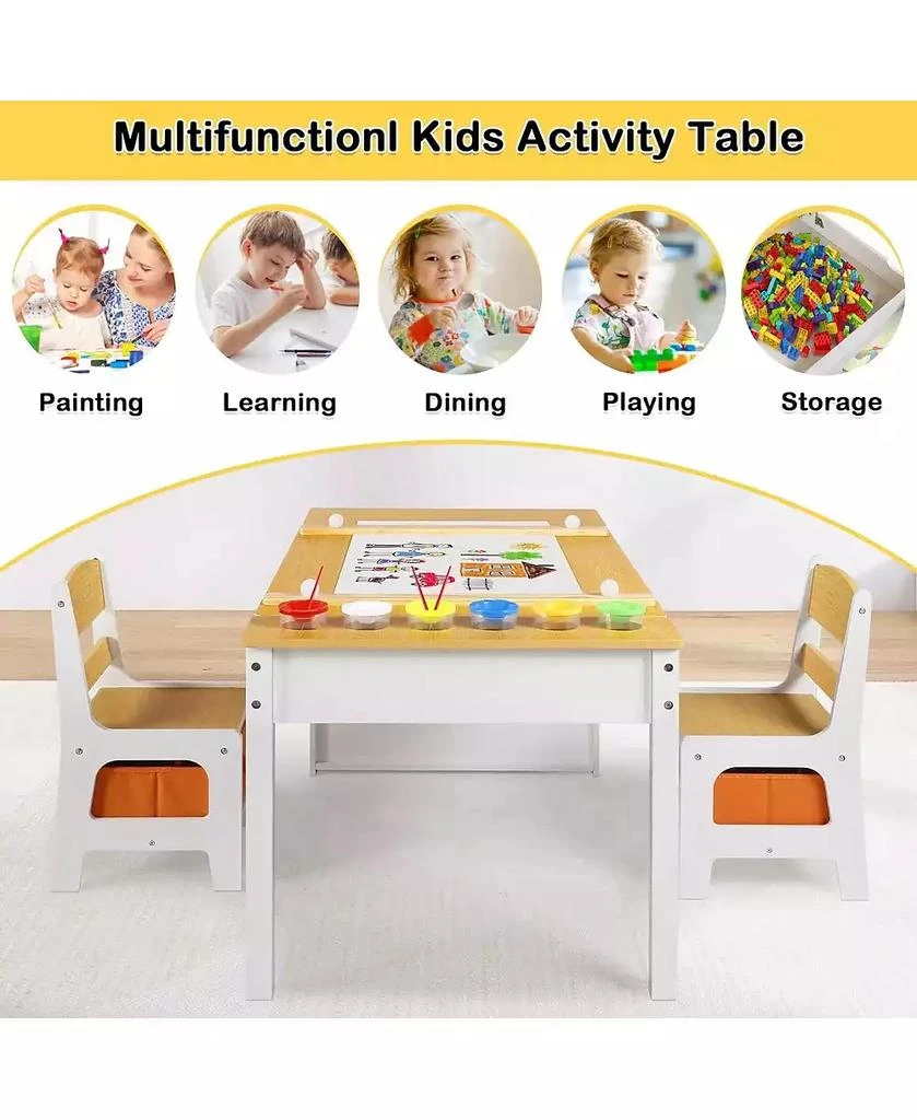 Kinder King 3-in-1 Kids Table and 2 Chairs Set with Storage, Removable Top and Chalkboard for Art, Crafts, and Reading 8