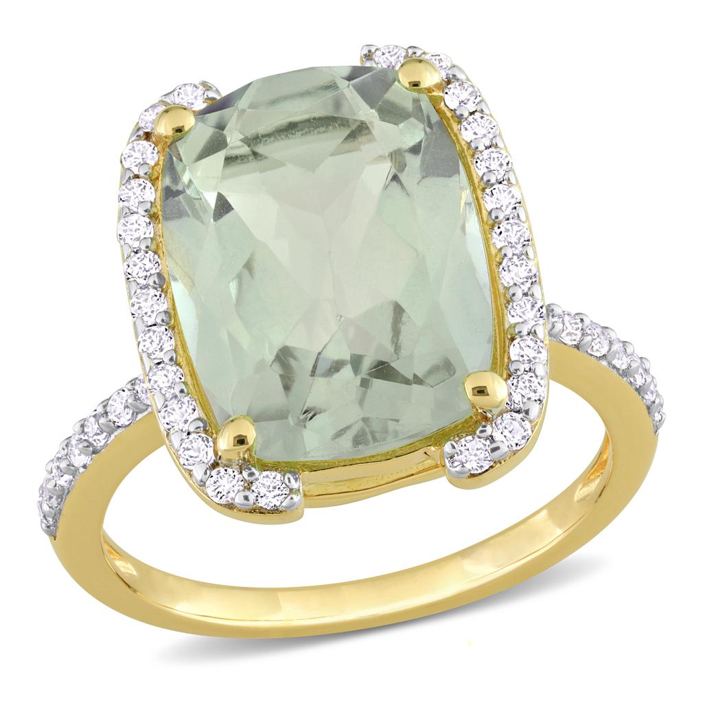 Mimi & Max Mimi & Max Womens 6 7/8ct TGW Cushion-Cut Green Quartz and White Topaz SemiHalo Ring in Yellow Plated Sterling Silver