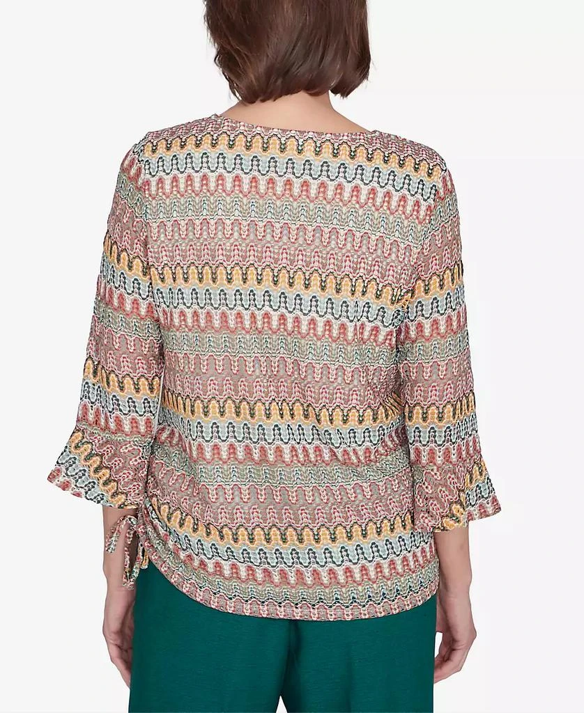 Alfred Dunner Petite Emerald Isle Spliced Texture Top with A Drawstring Hemline 2
