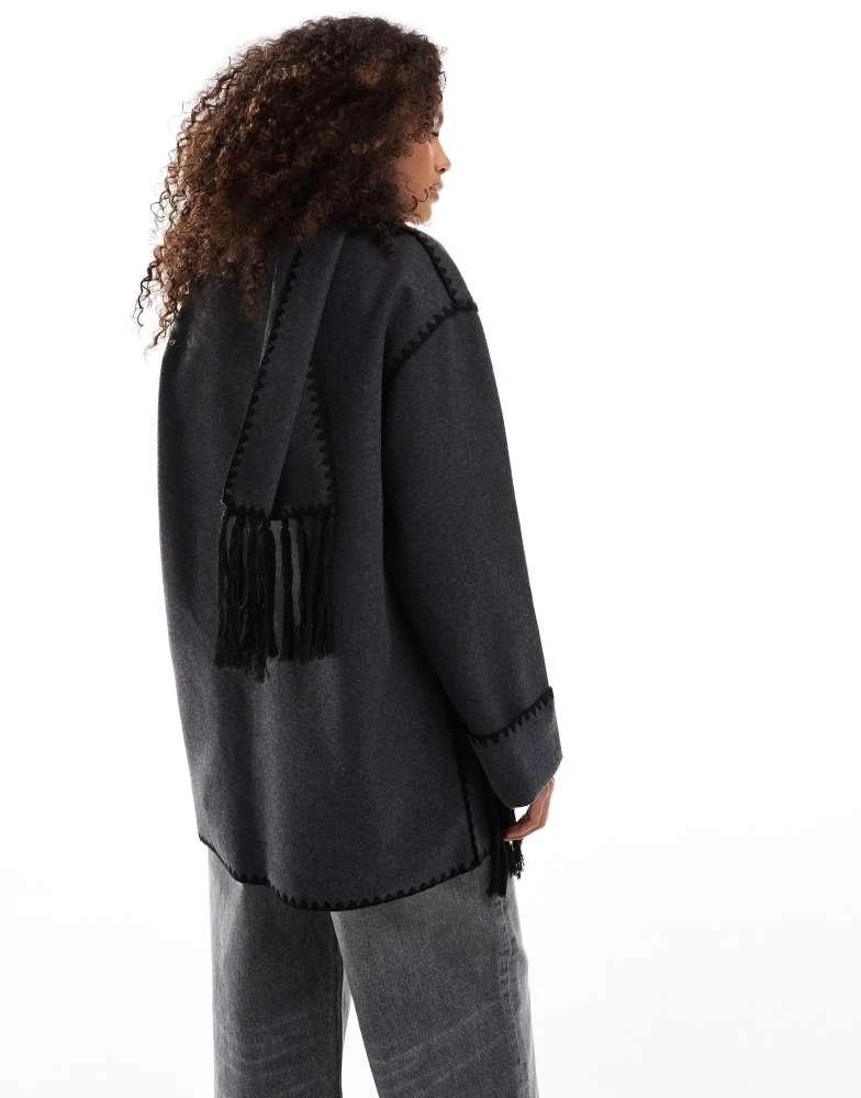 ONLY ONLY wool look scarf coat in grey 4