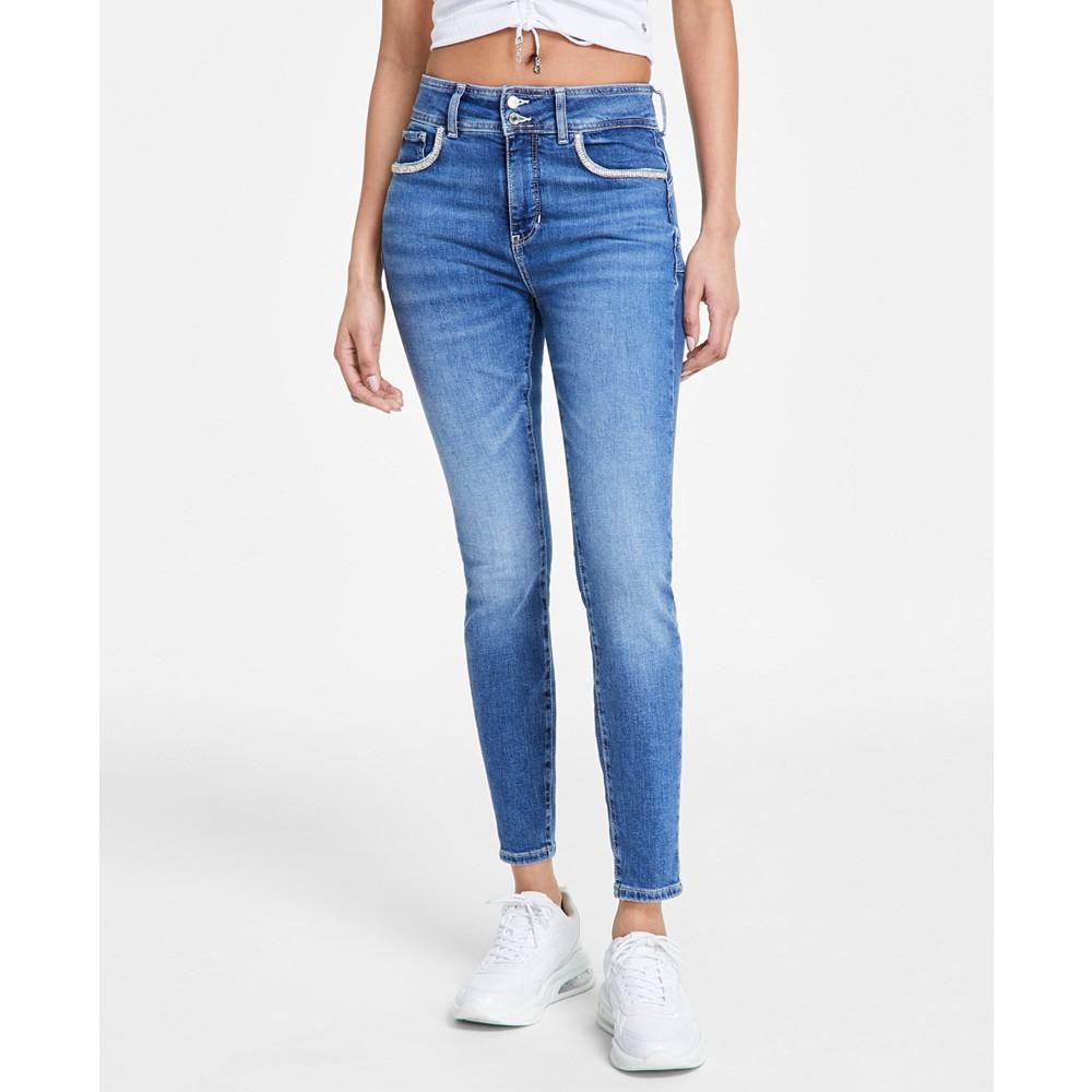 GUESS Women's Rhinestone Trimmed Skinny Ankle Jeans
