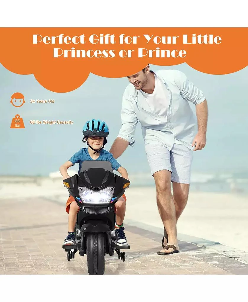 Costway 12V Kids Ride On Motorcycle Electric Motor Bike w/ Training Wheels 
Light 5