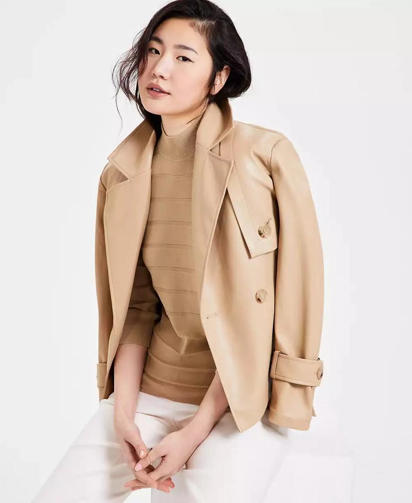 Anne Klein Women's Faux-Leather Belted Short Trench Jacket 1