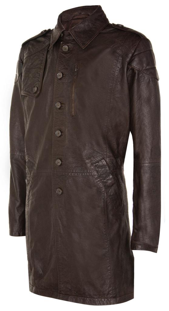 Infinity Leather Mens Soft Long Military Trench Distressed Leather Coat