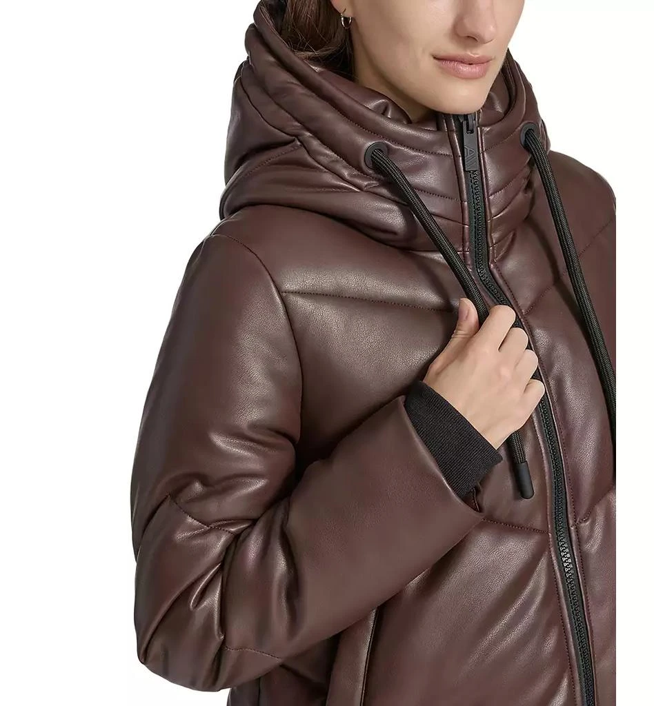Marc New York by Andrew Marc Women's Faux-Leather Hooded Puffer Jacket 4