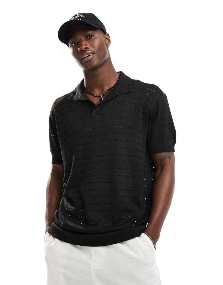 South Beach South Beach oversized knit beach polo in black 1