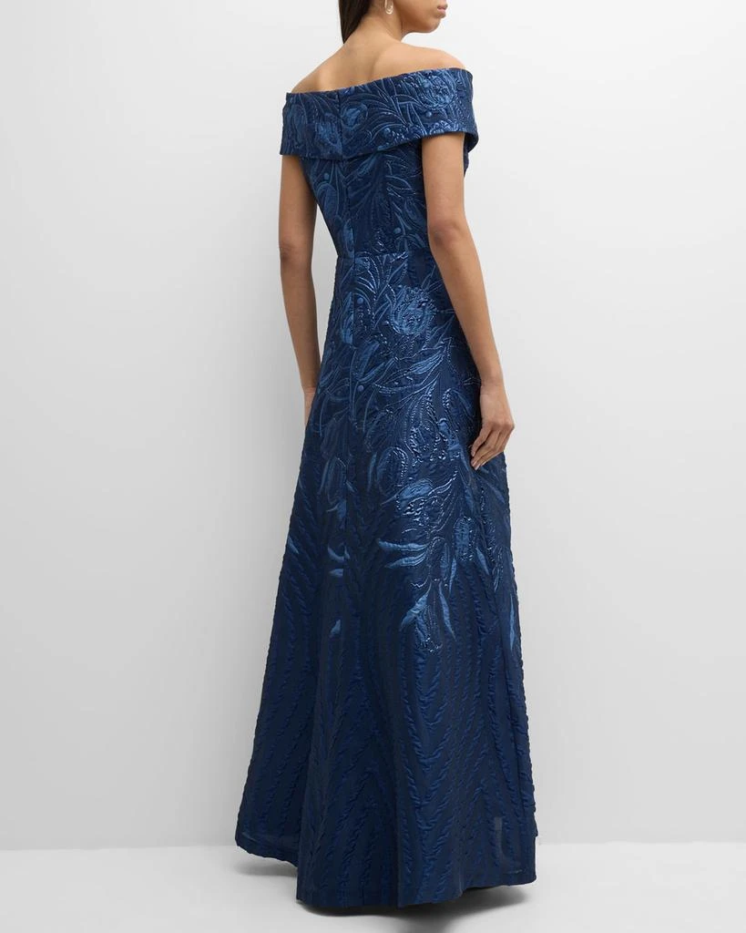 Teri Jon Off-Shoulder Metallic Jacquard Gown 5