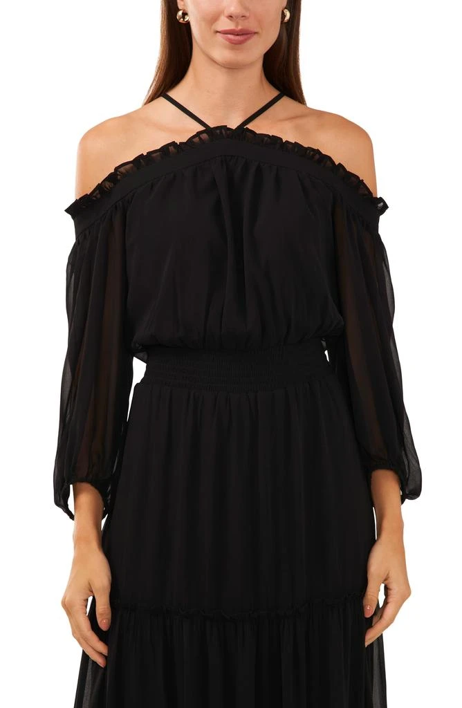Halogen Cold Shoulder Long Sleeve Halter Maxi Dress 3