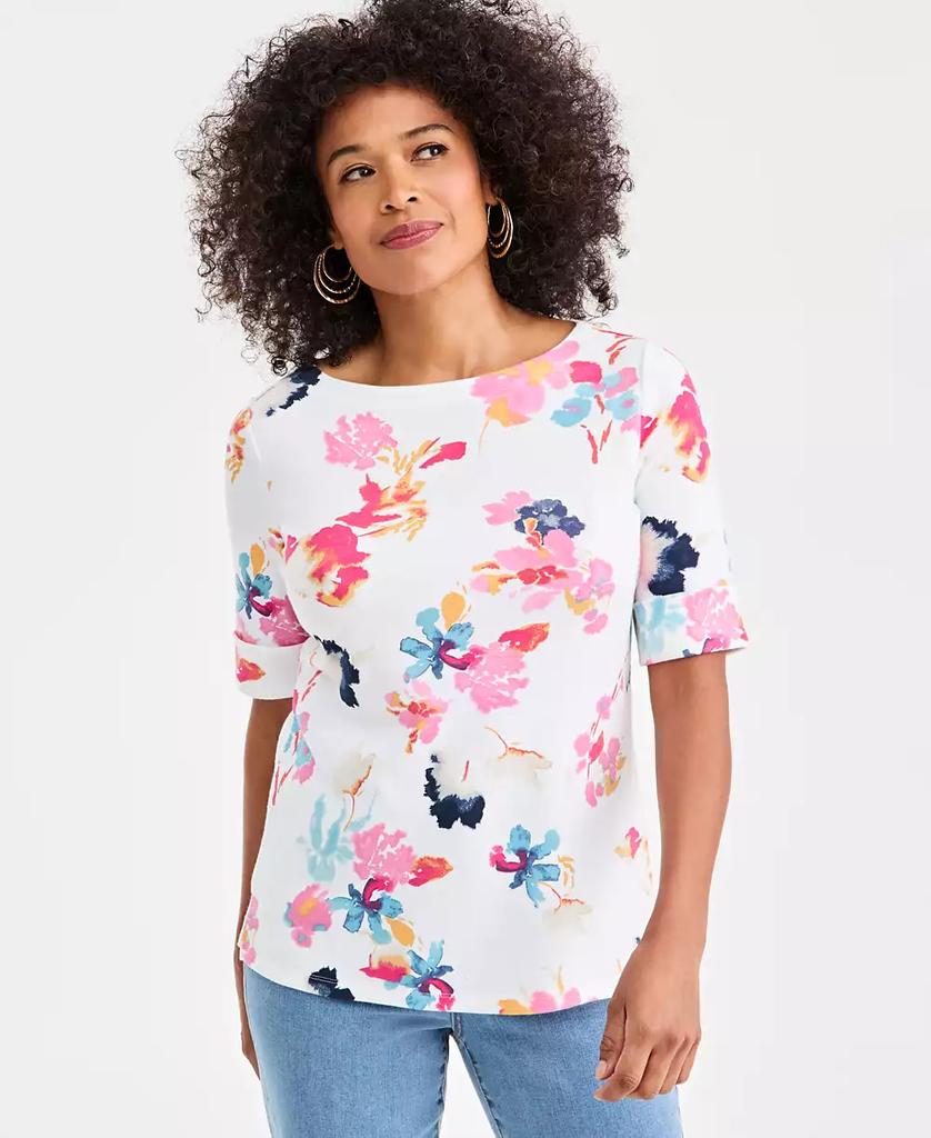 Style & Co Petite Elbow-Sleeve Floral Essence Top