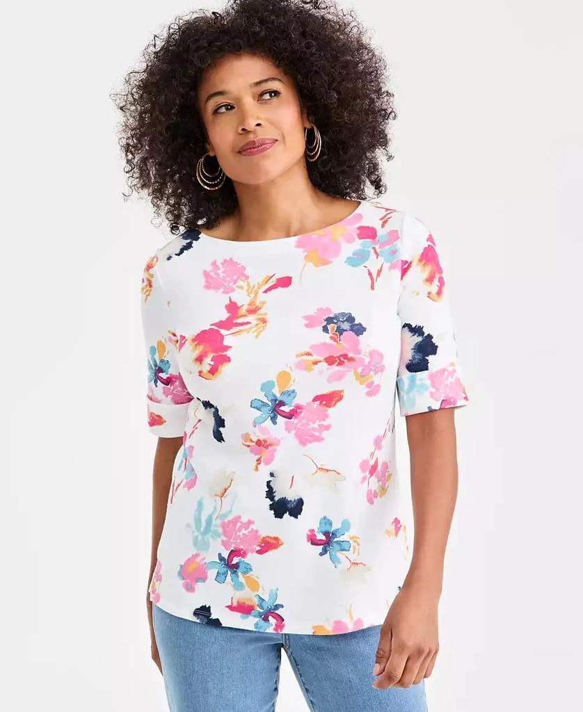 Style & Co Petite Elbow-Sleeve Floral Essence Top 1