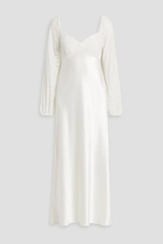 Rixo Gio velvet-paneled silk-satin midi dress 1