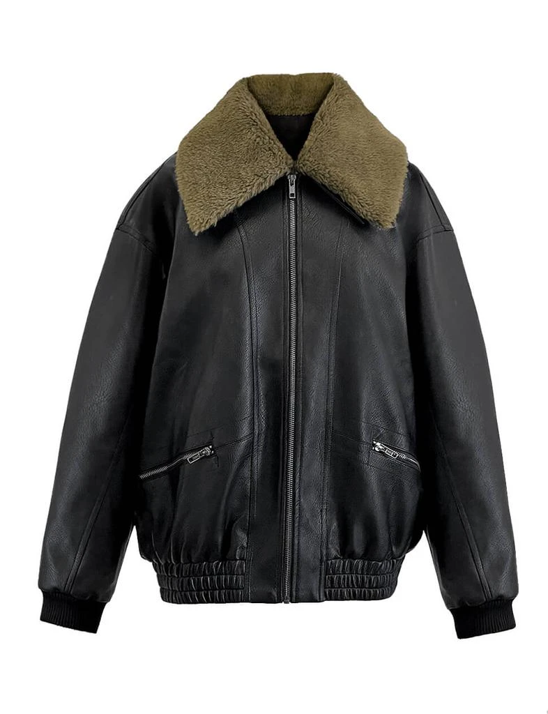 Pixie Market Fur Collar Leather Bomber jacket 5