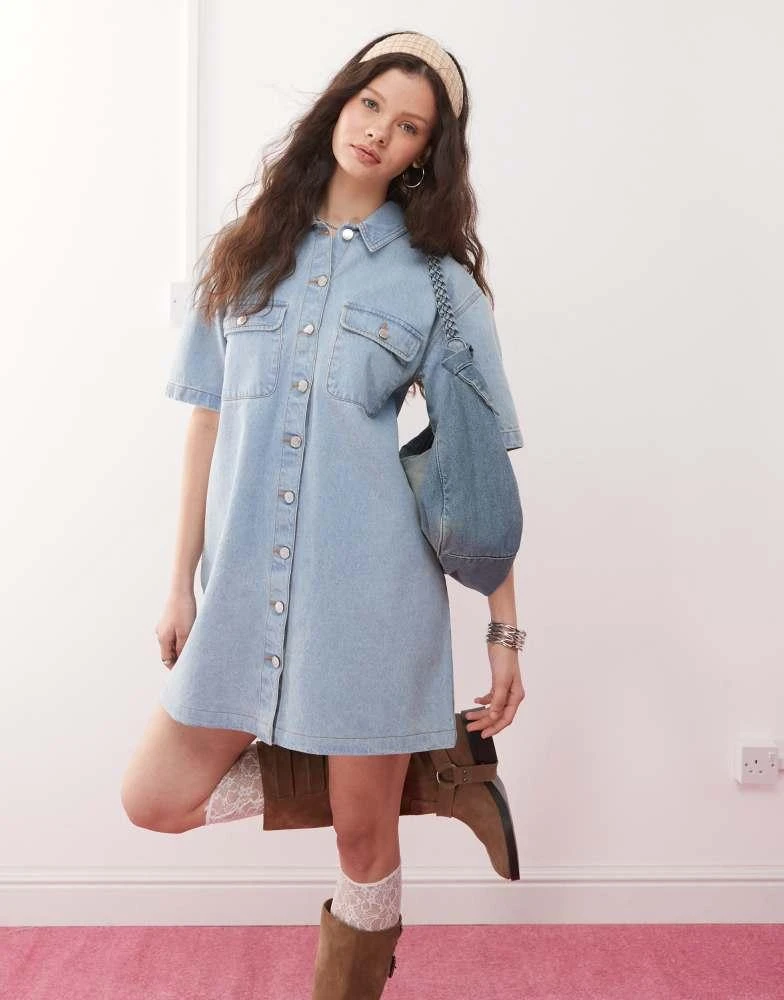 Shop Miss Selfridge oversized short sleeve denim shirt dress in bleach wash  on Sale at BeyondStyle  Get 41% Off Miss Selfridge oversized short sleeve denim  shirt dress in bleach wash with