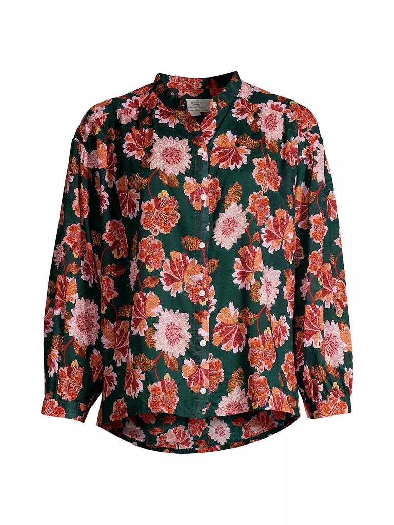 Birds of Paradis Lily Cotton Floral Blouse