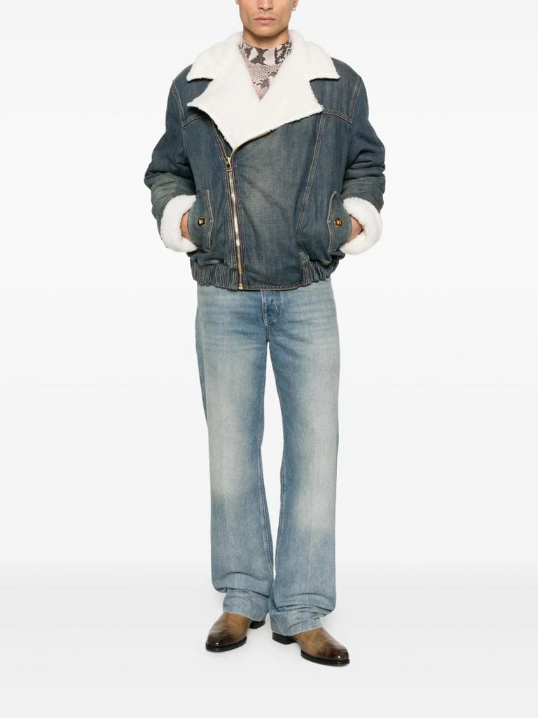 Balmain Denim Jacket with Shearling Collar 2