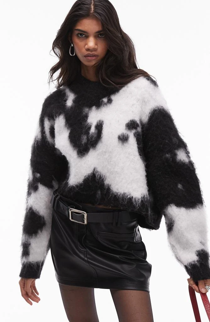 Topshop Cow Print Fluffy Mock Neck Sweater 1