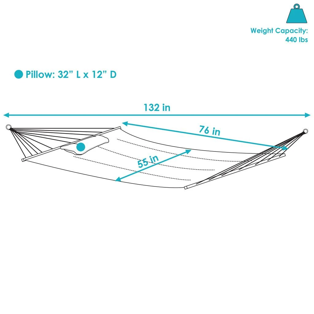 Sunnydaze Heavy-Duty 2-Person Quilted Designs Fabric Hammock with Spreader Bars and Detachable Pillow - 440 lb Weight Capacity 3