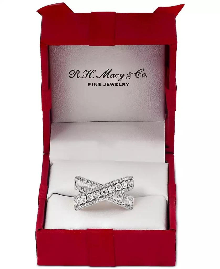 Effy EFFY® Diamond Round & Baguette Crossover Statement Ring in White Gold (3/4 ct. t.w.) (Also available in 14k Gold) 1