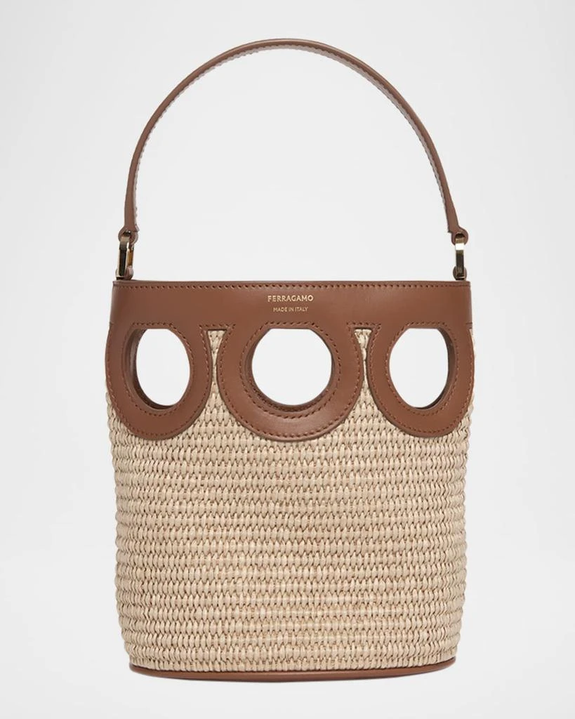 Salvatore Ferragamo Gancini Frame Raffia Bucket Bag 1