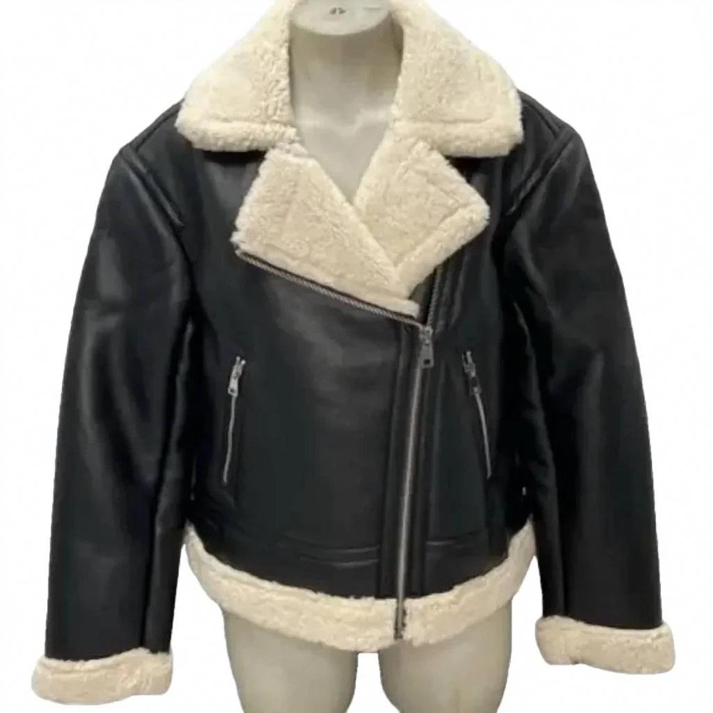 sebby Faux Leather Shearling Moto Jacket In Black 2