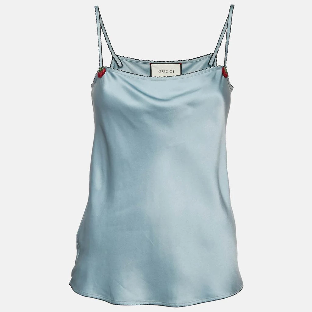 Gucci Gucci Blue Silk Satin Strawberry Patch Detail Camisole M 1