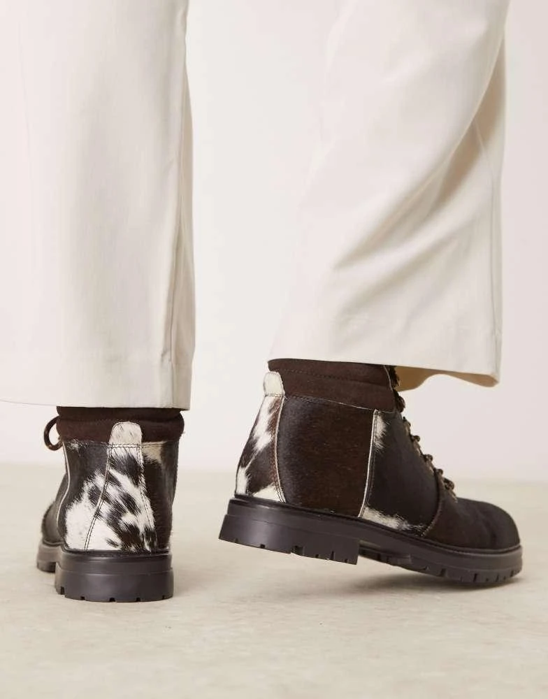 ASOS ASOS DESIGN Premium lace up hiker boots in cow hair 3