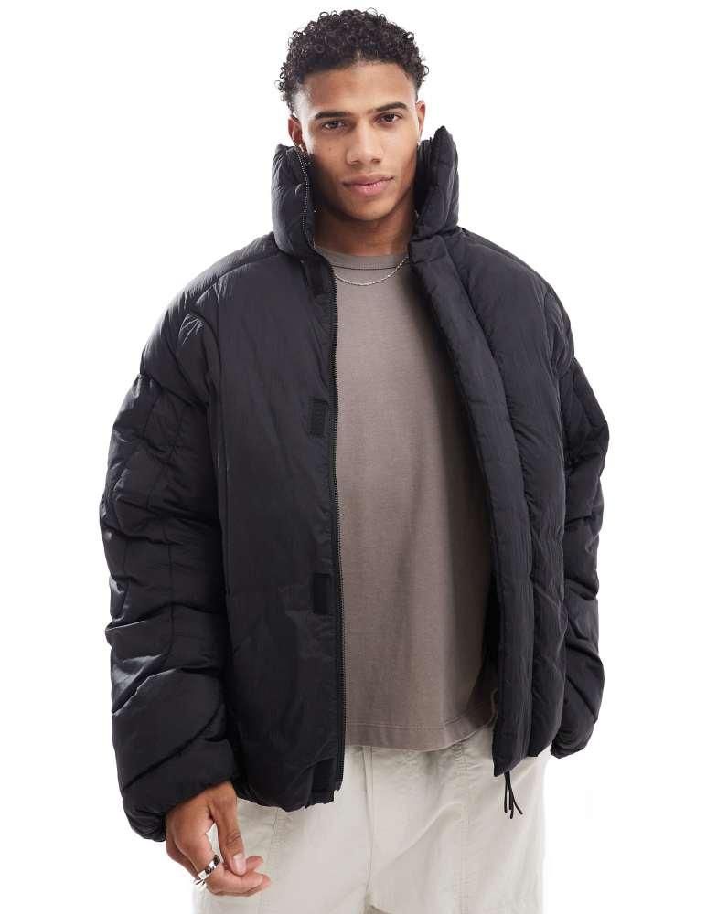 Jack & Jones Premium vertical panel puffer jacket in black – On