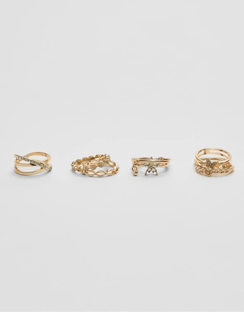 Stradivarius Stradivarius Set of rhinestone rings in gold 3