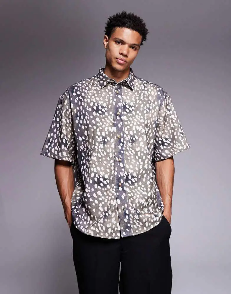 ASOS ASOS DESIGN oversized animal print shirt in brown