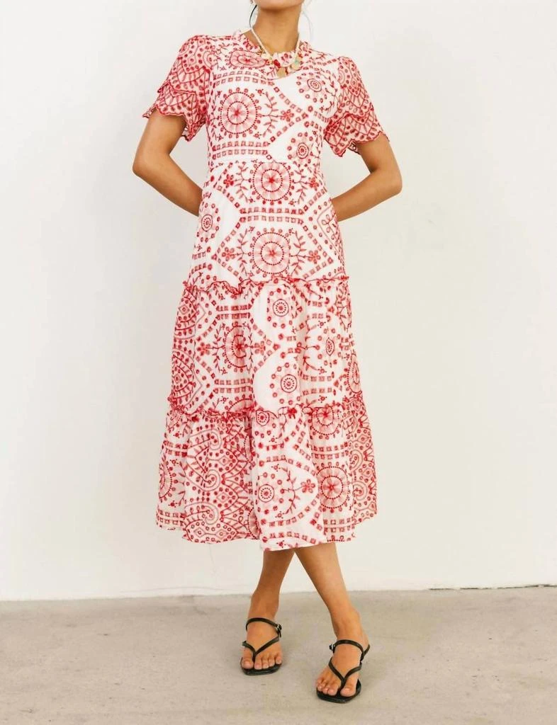 Embroidered Midi Dress In White/red  On Sale Now with Up to 20% Off |  Discover Exclusive Deals & Savings at BeyondStyle  Authentic Hayden LA  women|clothing|dresses with Limited-Time Discounts, Free Shipping,