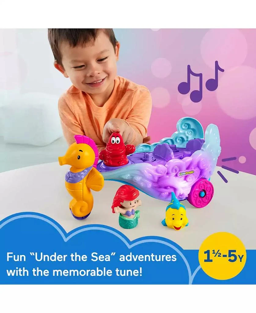 Fisher Price Little People Disney Princess Ariel and Flounder Toddler Toys, Carriage with Music and Lights 3